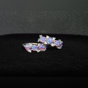 Elegant Silver and Purple Opal Hoops